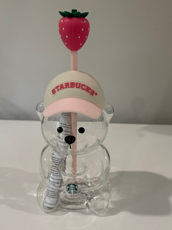 Starbucks Other - Starbucks Bear Glass Cup with Strawberry Straw | New | 16 oz